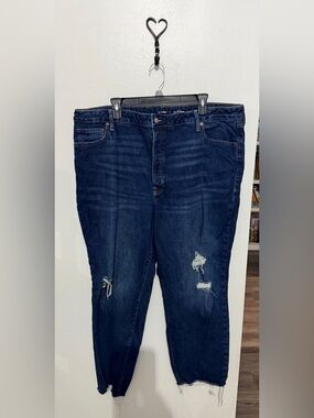 Old Navy Dark Indigo Boyfriend Jeans with Knee Distress